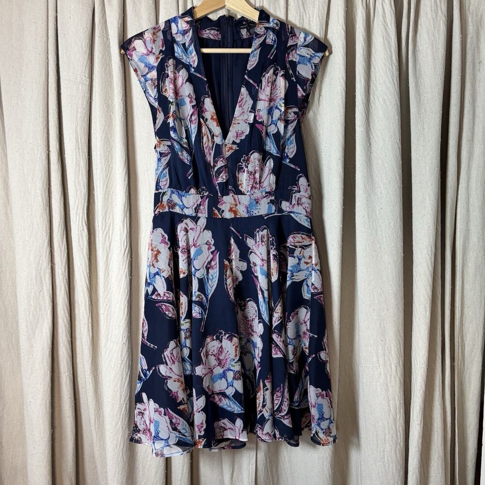 NWT French Connection Navy Floral Fit & Flare Dress Size 8 Career Cocktail‎
